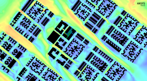 ANSYS CFD flow field over a complex urban environment