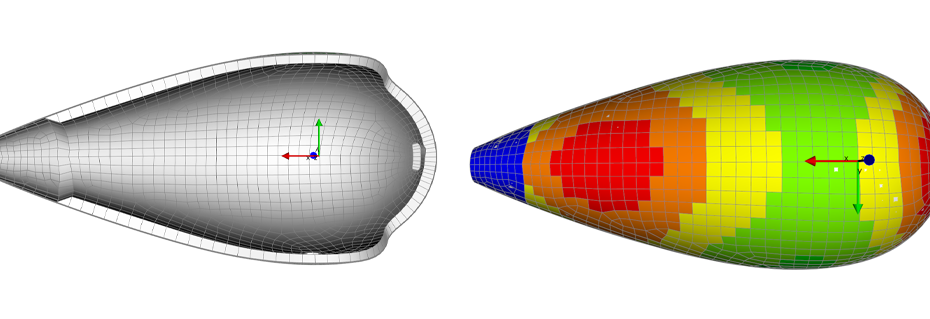 Material distribution from geometry thickness guide used with foam core