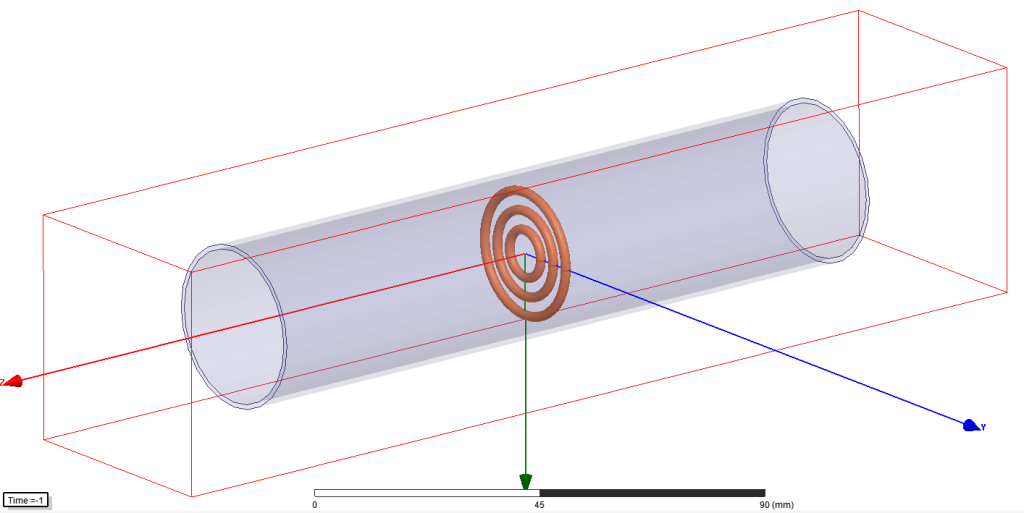 model of a pipe with three circular heating elements