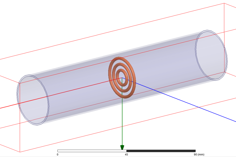 model of a pipe with three circular heating elements