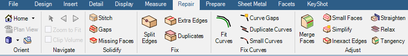 Geometry repair toolbar in ANSYS SpaceClaim