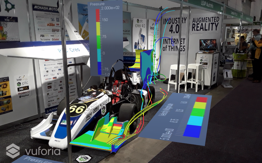 LEAP Australia stand at Austech/NMW 2017 demonstrating CFD simulation results with augmented reality