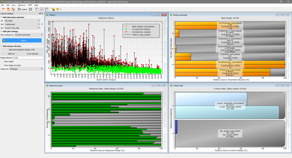 ANSYS optiSLang - Evolutionary Algorithm tracking towards the best designs within the constraints