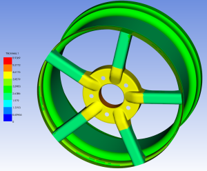 Thickness distribution across composite wheel hub modelled in ANSYS Composite PrePost