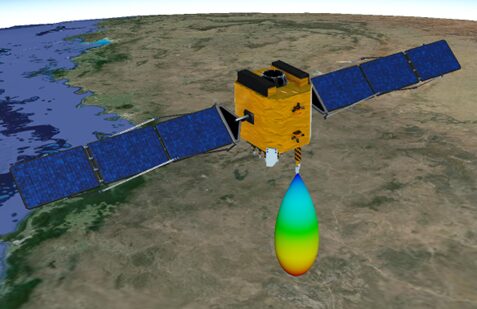 LEO Satellite with Antenna visualised in Ansys STK