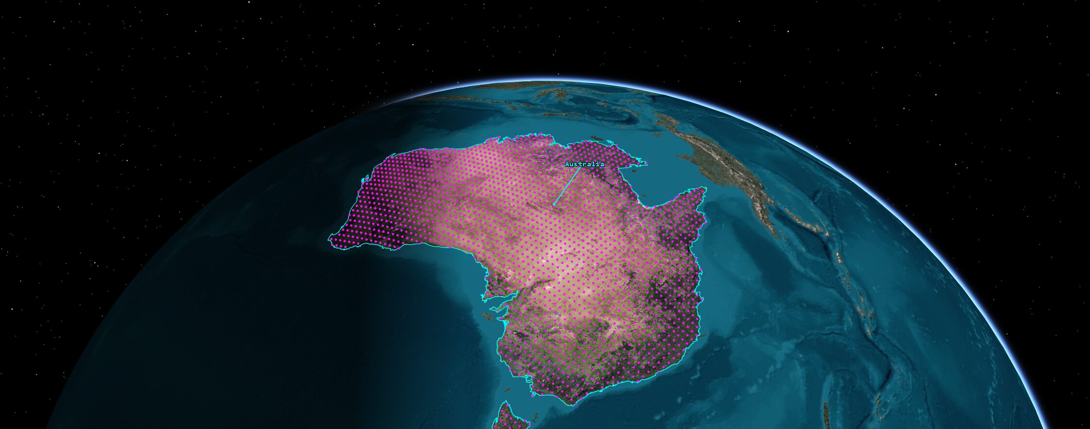 Basic coverage definition grid constrained to Australia, note finer resolution of the grid compared to previous example.